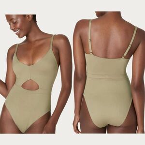Andie Swim The Samoa One Piece Swimsuit in Olive Tan Cutout Keyhole Size L NWT